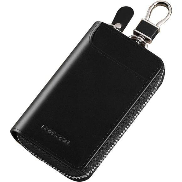 Leather car key case keychain wallet card holder organizer pouch with zipper for - Picture 1 of 7